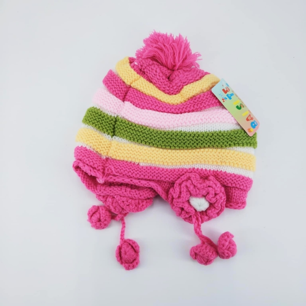 Colorful Striped Crochet Beanie with Pom Pom